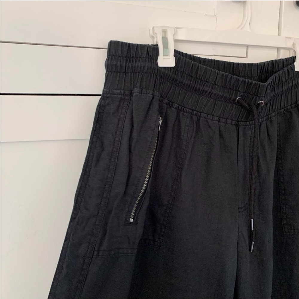 Athleta Black Linen High Waist Stright Zipper Pocket Pants Size 18 - Picture 2 of 8